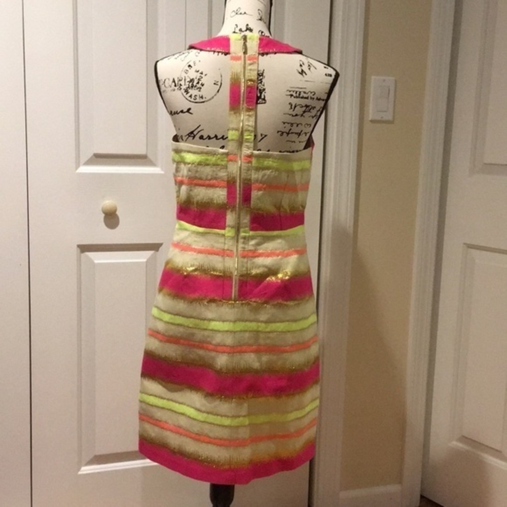 NWT Laundry Neon & Gold Stripe T back Dress 8 $225​ - Picture 8 of 8